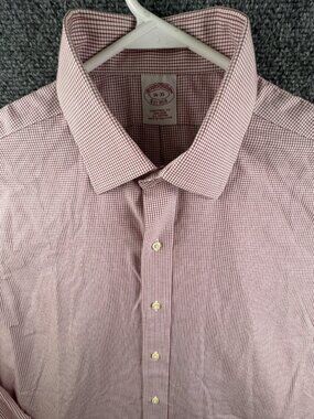 Brooks Brothers Men Button Up Shirt Cotton 16 35 Red Check Traditional Fit Adult
